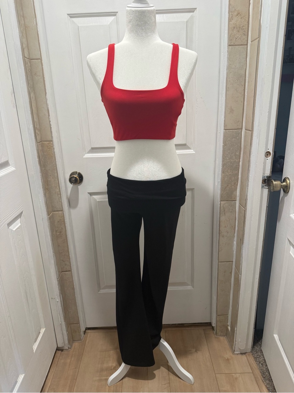 Victorias Secret Pink Black Lowrise Fold Over Leggings/ Yoga Pants